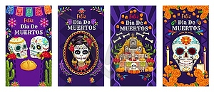 Day of Dead mexican holiday social media banners - vector clipart
