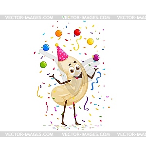 Cartoon cashew juggling colorful balls on party - vector clipart