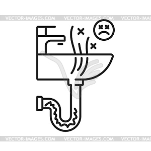 Plumbing service icon, water drain sewerage repair - vector clipart