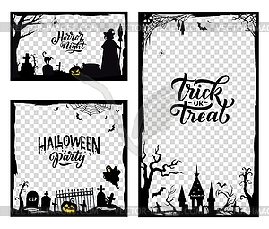 Halloween frame templates with witch, ghost, bats - vector clipart