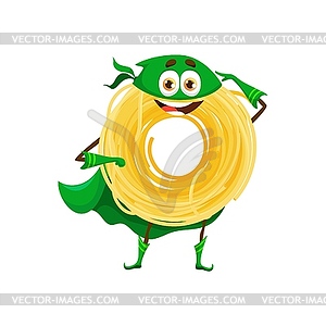 Cartoon capellini italian pasta food superhero - vector image