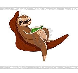 Cartoon sloth character engrossed in book - vector EPS clipart