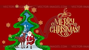 Christmas paper cut card with pine tree and Santa - vector clip art