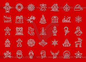 Christmas, New Year winter holiday line icons set - vector clipart