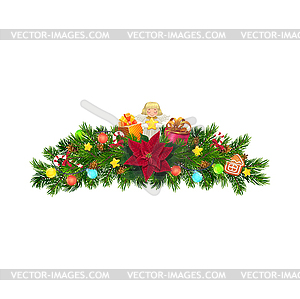 Рождественская гирлянда с новогодними подарками, пуансеттия - изображение векторного клипарта