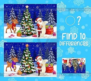 Find ten differences christmas game worksheet - vector clipart