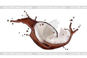 Realistic chocolate milk splash, coconut candy - vector clipart / vector image