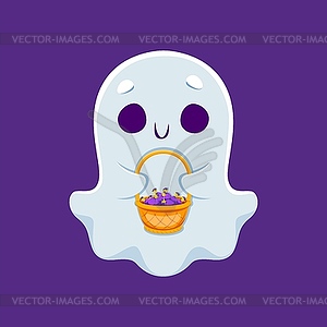 Cartoon kawaii Halloween ghost with candies - vector clipart