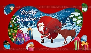 Winter christmas paper cut reindeer and santa - vector clip art