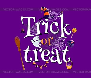 Trick or treat Halloween banner with kawaii ghosts - vector image
