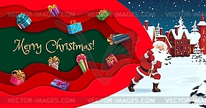 Santa with gifts Christmas paper cut greeting card - royalty-free vector clipart