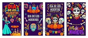 Mexican Day of Dead skulls, marigolds, candles - vector clipart / vector image