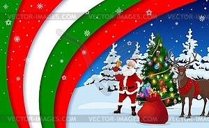 Christmas paper cut banner with Santa and reindeer - vector clip art