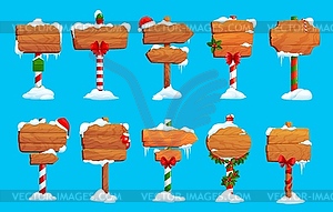 Christmas cartoon wooden North pole sign boards - vector clipart