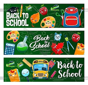 Back to school education characters, banner - vector clip art