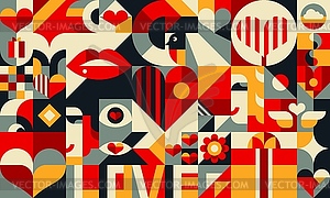 Valentine bauhaus modern geometric grid pattern - vector clip art