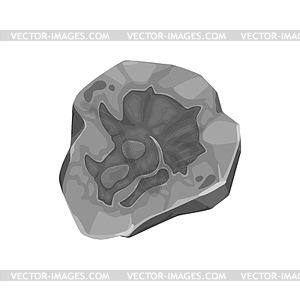Ancient dinosaur fossil in stone, Triceratops head - white & black vector clipart