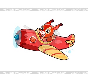 Cartoon cute squirrel animal character on plane - vector clipart