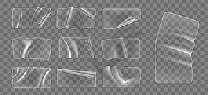 Transparent rectangle plastic stickers and patches - vector clipart