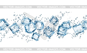 Всплеск голубого потока воды и кубики хрусталя льда - векторное изображение клипарта