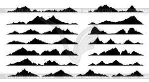 Черные силуэты скал, холмов и гор, набор вершин - векторный рисунок