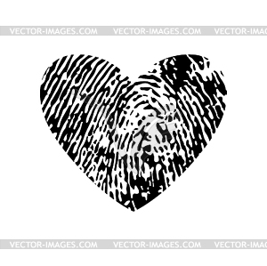 Fingerprint heart, romantic love symbol or stamp - vector clipart