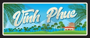 Vinh Phuc vietnamese province retro travel plate - vector clip art