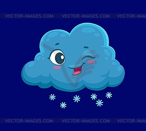 Мультяшное зимнее снежное облако милый погодный персонаж - изображение в векторном виде