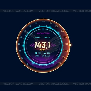 Неоновый футуристический циферблат или индикатор автомобильного спидометра - векторный клипарт / векторное изображение