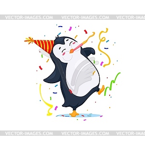 Cartoon cute funny penguin wear festive hat - royalty-free vector image