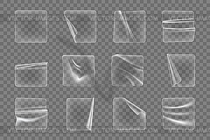 Прозрачная клейкая квадратная пластиковая наклейка-патч - векторный эскиз