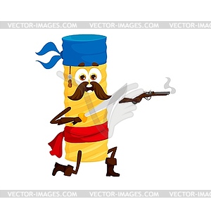 Cartoon italian pasta pirate sailor shooting guns - vector image