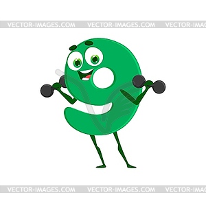 Cartoon funny number 9 nine, sportsman character - color vector clipart