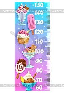 Kids height chart measure ruler, gelato ice cream - vector clipart