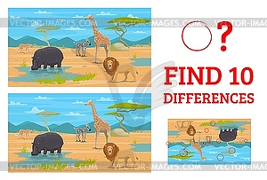 Find ten differences between safari african animal - vector clip art