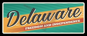 American state Delaware vintage travel plate - vector image