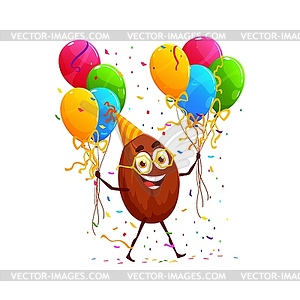 Cartoon brazil nut character on birthday holiday - color vector clipart