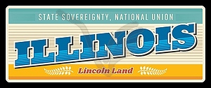 Illinois United States retro travel plate - vector clip art