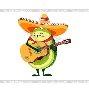 Cartoon kawaii Mexican mariachi musician avocado - vector clip art