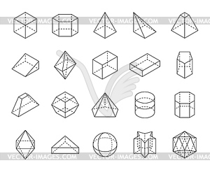 Outline geometric dimensional shapes icons set - vector clipart