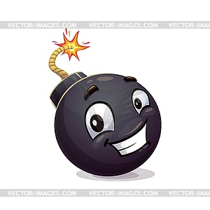 Cartoon bomb character with infectious wide smile - vector image