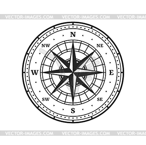 Old compass symbol. vintage map wind rose sign - vector image