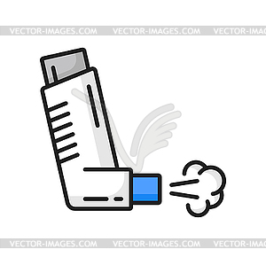 Allergy or asthma treatment inhaler line icon - vector clip art