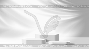 Grey podium mockup, 3d showcase for products - vector image