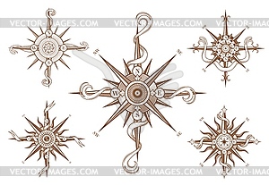 Vintage wind rose compass with medieval ribbons - vector clipart