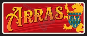 Arras French city, retro travel plate - vector clipart