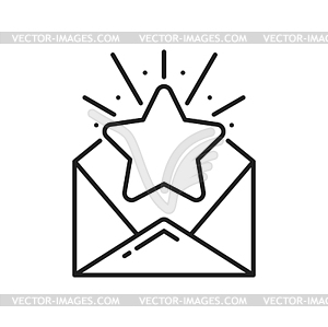 Mail delivery bonus, outline star and letter icon - vector image