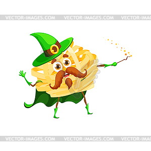 Cartoon Halloween fettuccine italian pasta wizard - vector clipart