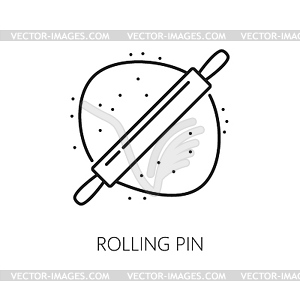 Wooden rolling pin and dough, pizza bakery - vector clipart