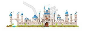 Medieval fortress castle gate, tower and bridge - vector image